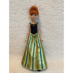 Disney Frozen Anna Doll Green Gold Gown Updo Hair Blue‎ Eyes 11"